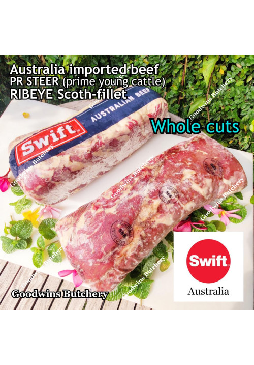 Beef Ribeye AUSTRALIA PR STEER (prime young cattle) AGED by producer brand SWIFT whole cut FROZEN 4-5 kg/pc, price/kg (Scotch-Fillet / Cube-Roll)